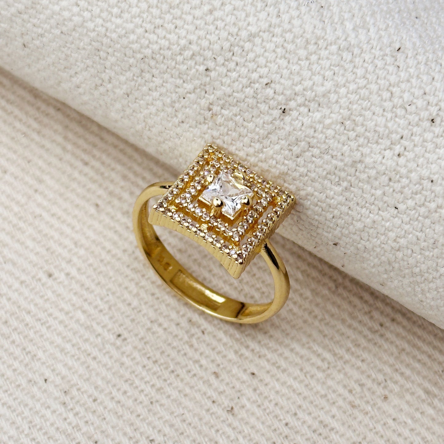 18k Gold Filled CZ Princess Cut Squared Top Ring
