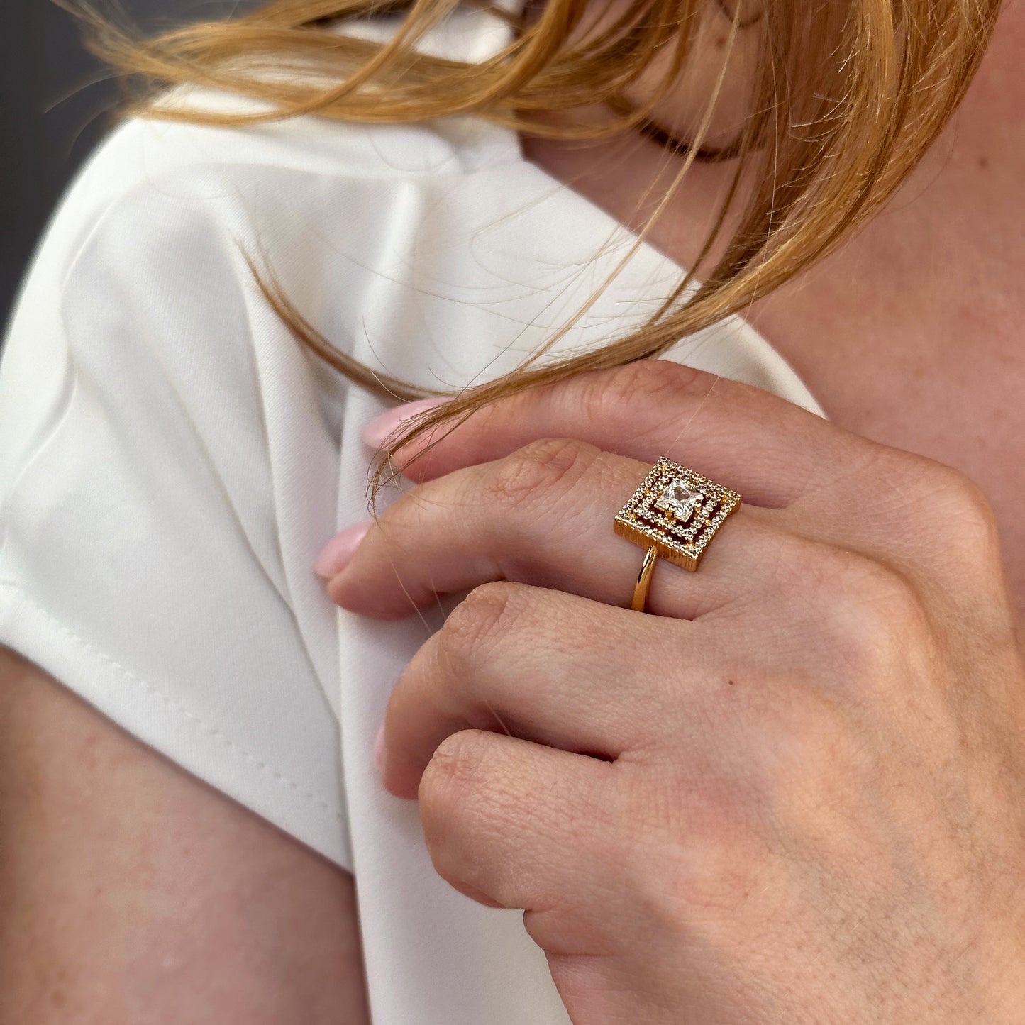 18k Gold Filled CZ Princess Cut Squared Top Ring