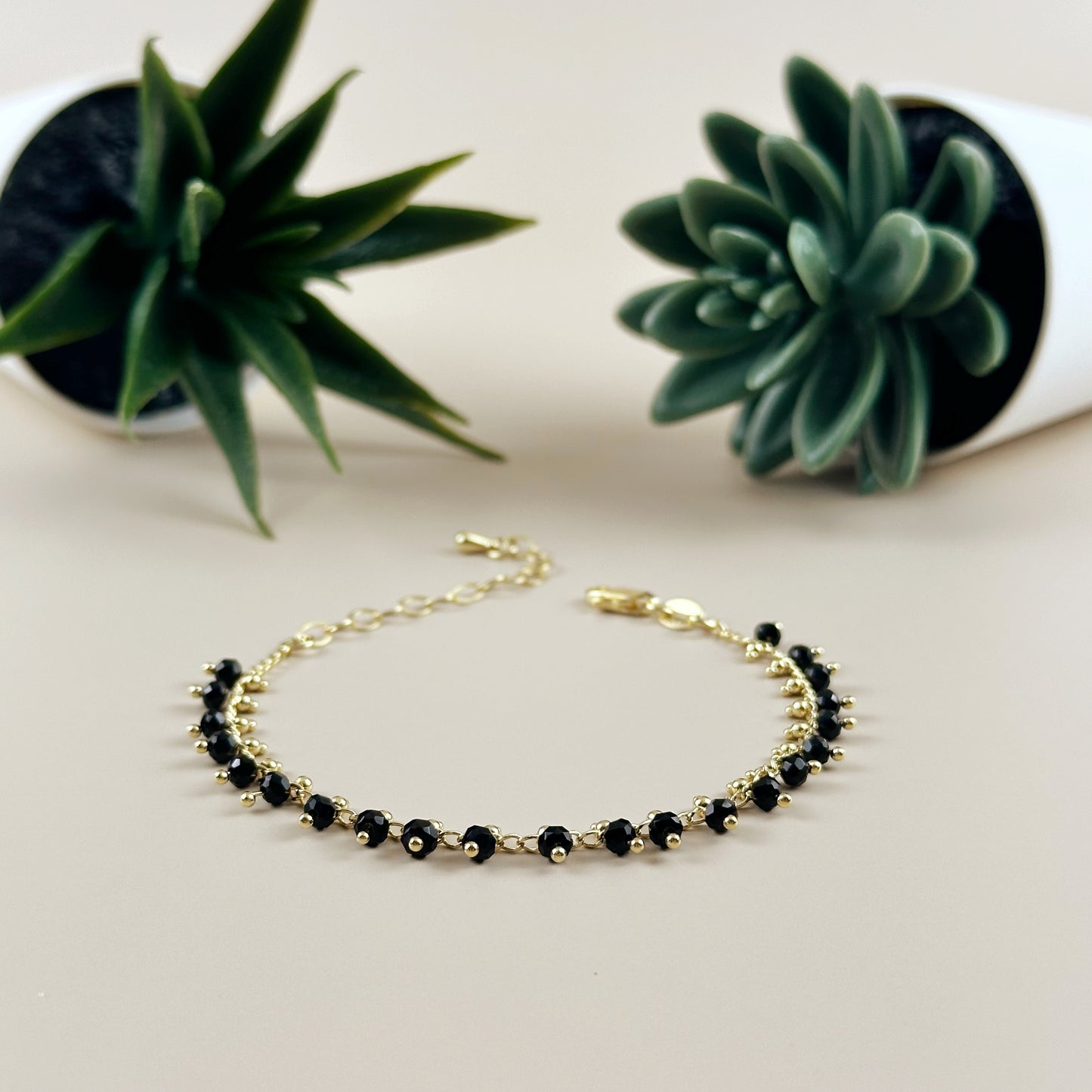 Black Beaded Bracelet for Women - Elegant Statement Jewelry