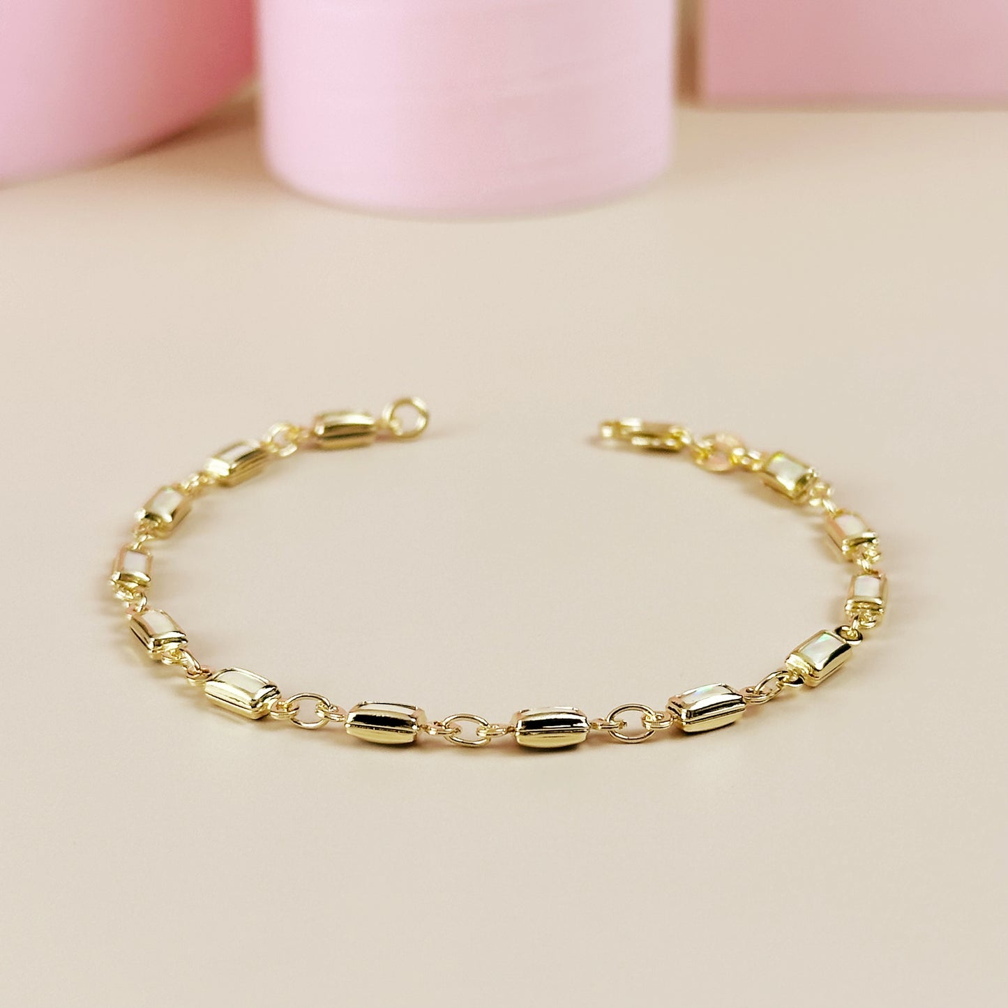 Opal Bracelet - Delicate Lab Opal Chain Bracelet for Women