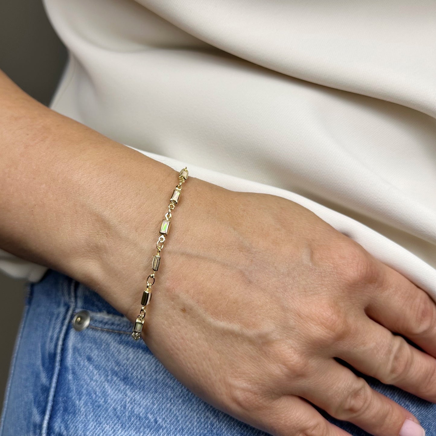 Opal Bracelet - Delicate Lab Opal Chain Bracelet for Women