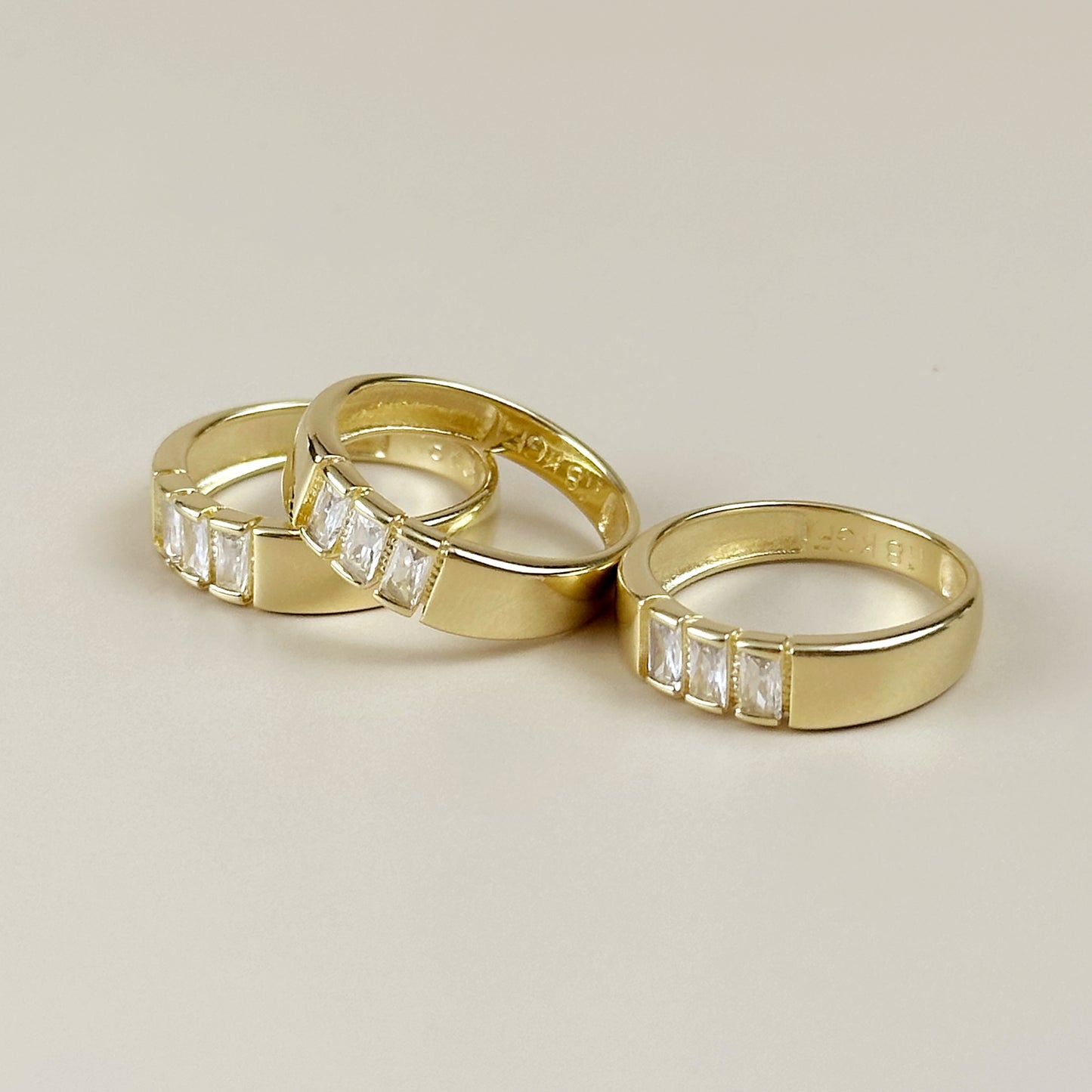 Trio Stone Ring for Women - 3 Baguette CZ Diamond Band