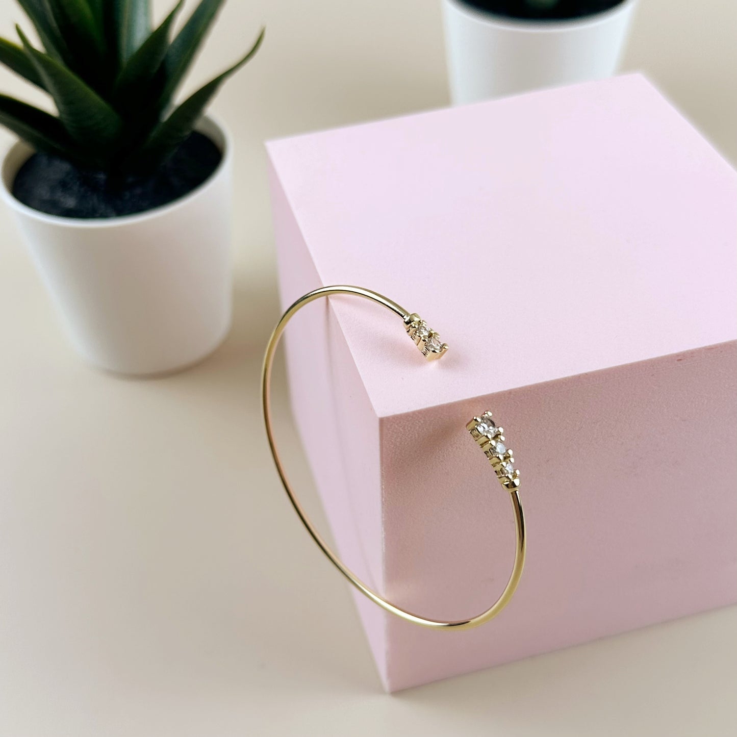 Cuff Bracelet with Cubic Zirconia - Adjustable Open Cuff for Women