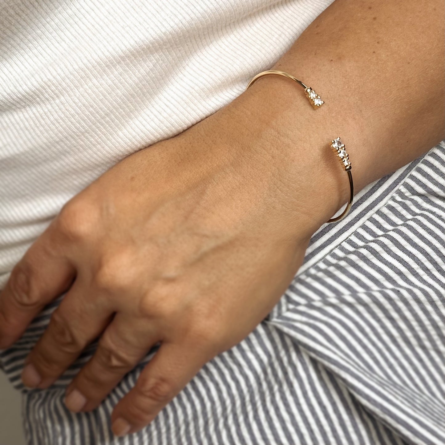 Cuff Bracelet with Cubic Zirconia - Adjustable Open Cuff for Women