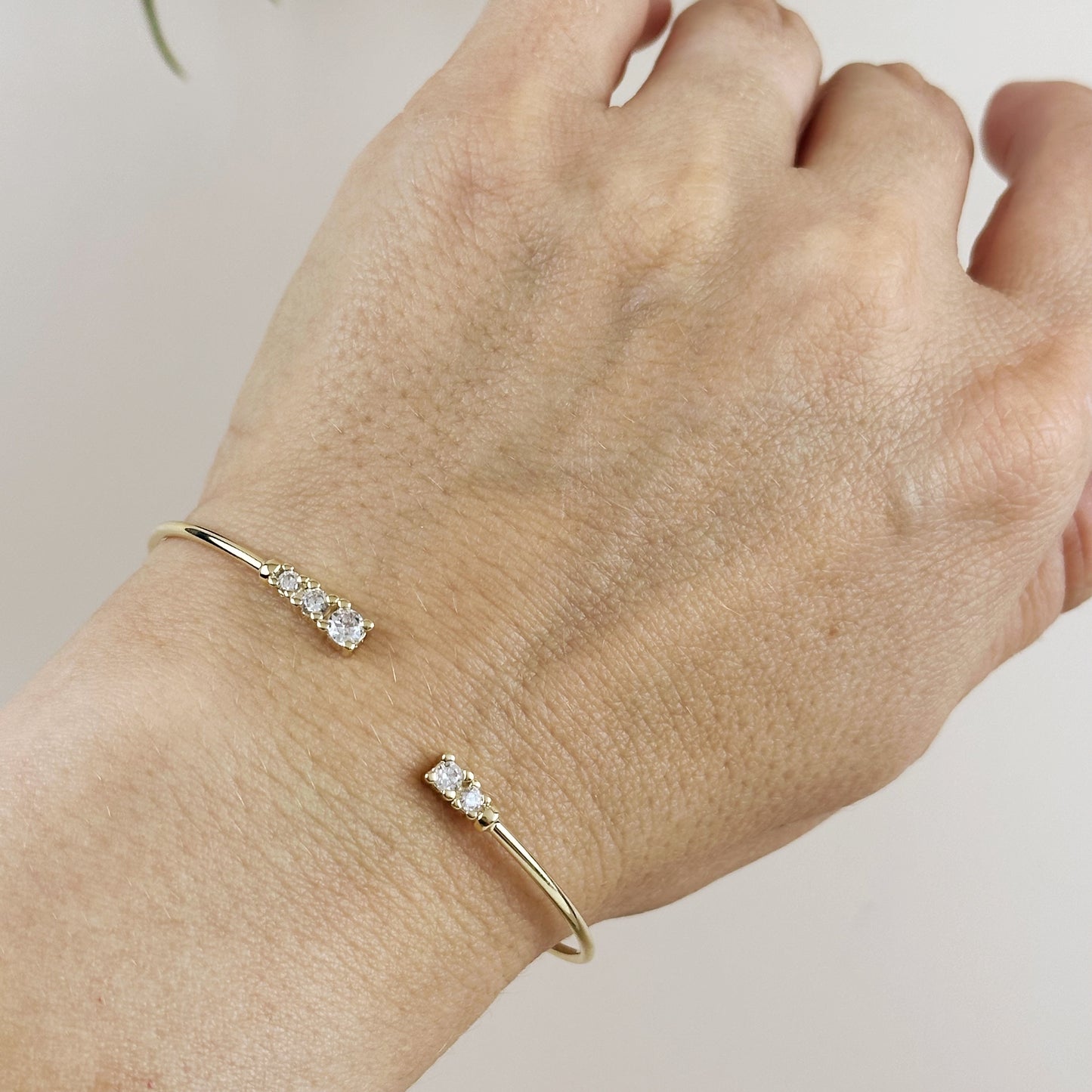 Cuff Bracelet with Cubic Zirconia - Adjustable Open Cuff for Women