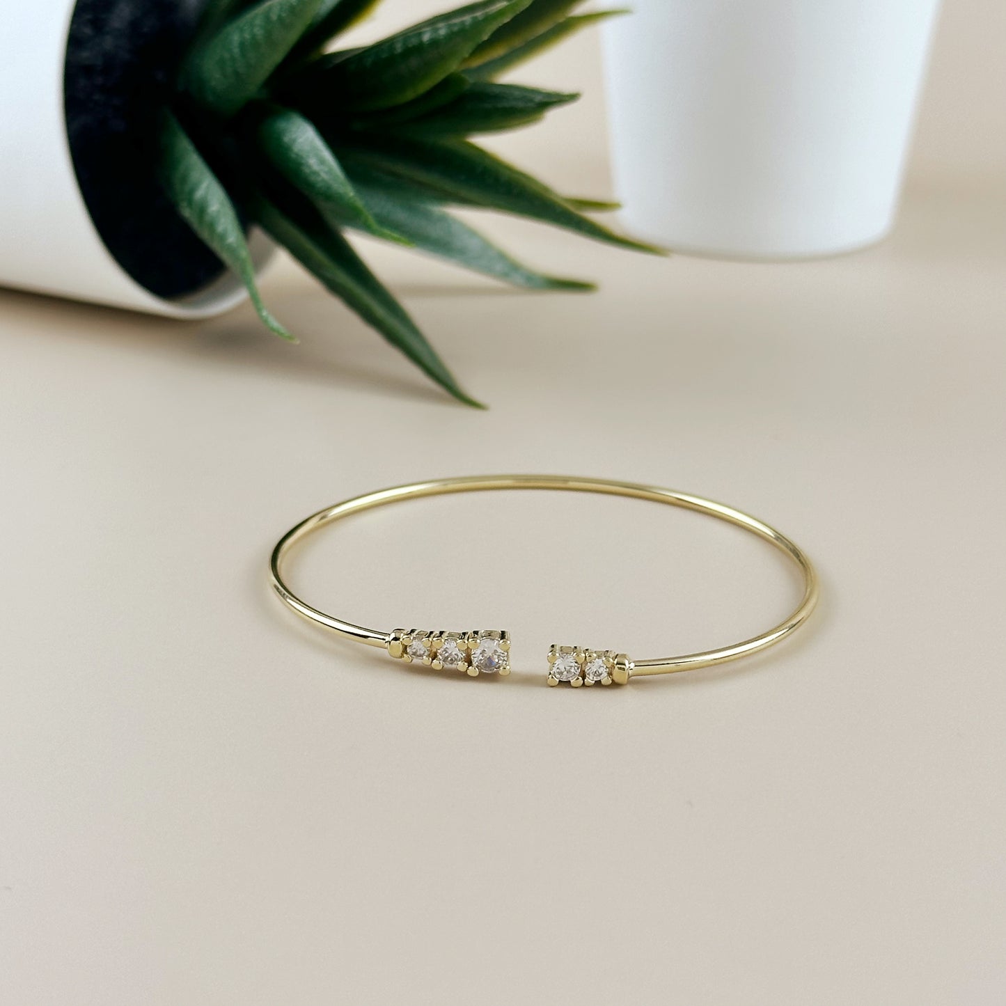 Cuff Bracelet with Cubic Zirconia - Adjustable Open Cuff for Women
