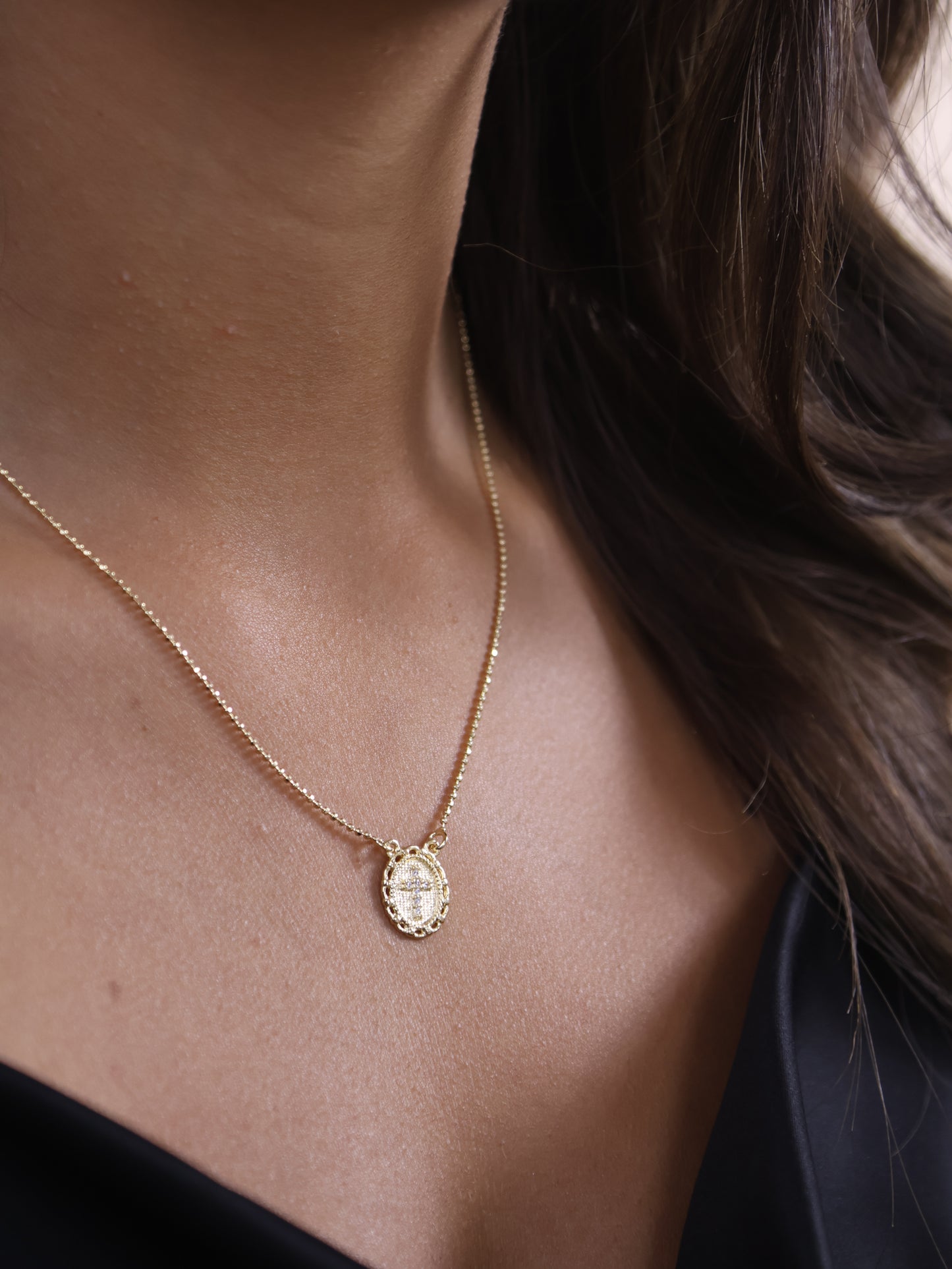 Scapular Cross Necklace with CZ Diamonds - Adjustable Religious Jewelry for Women | Handmade Brazilian Chain
