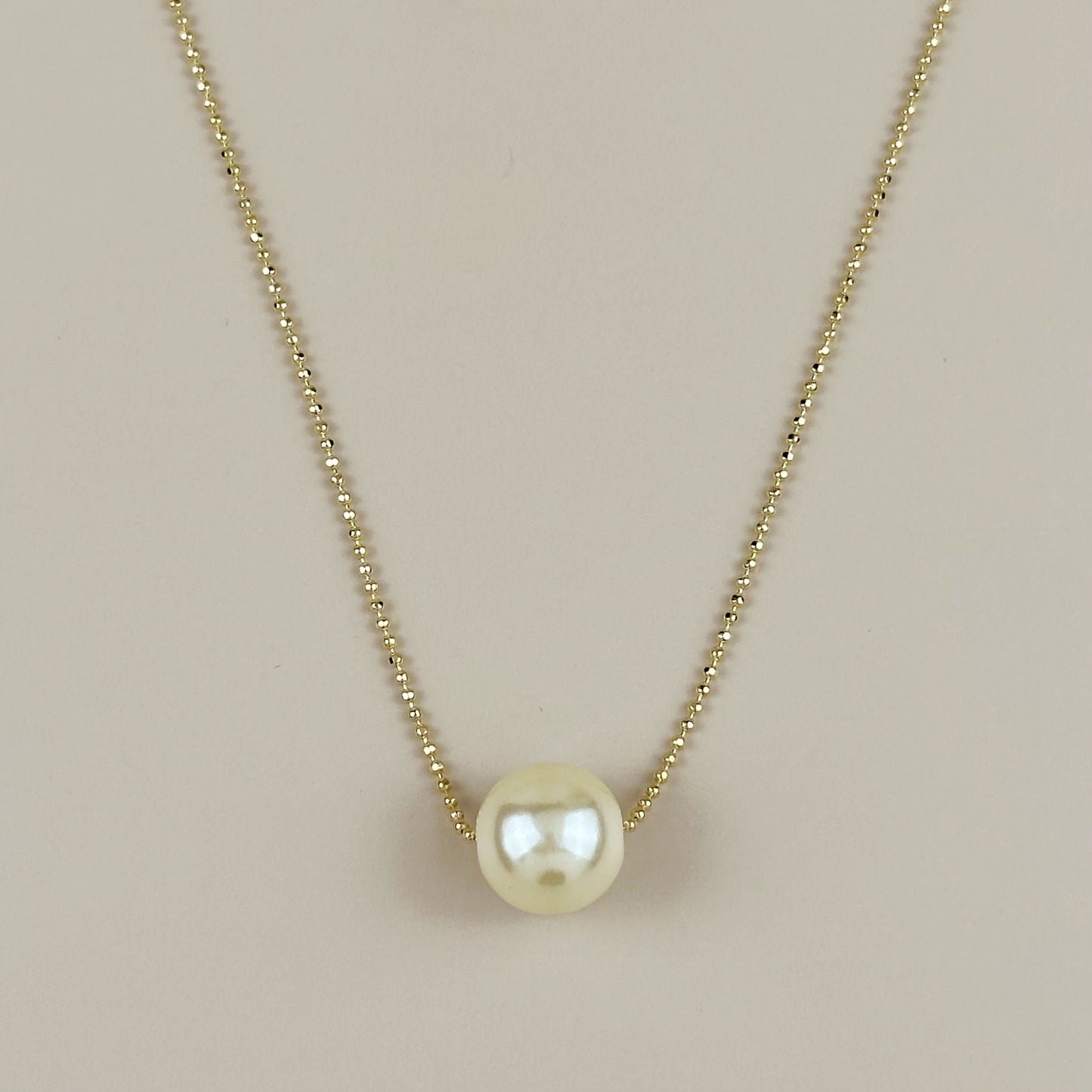 Solitaire Pearl Necklace - Delicate Diamond Cut Chain