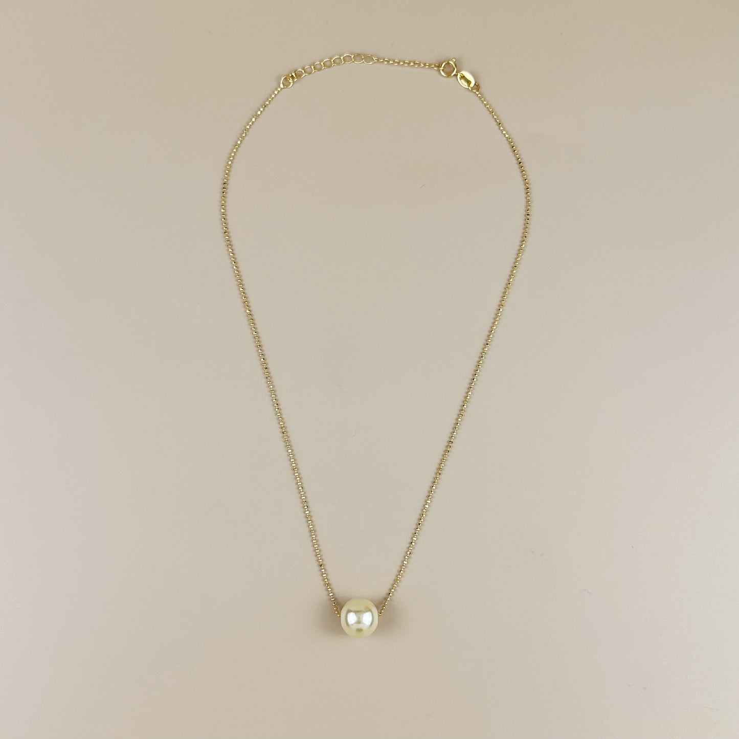 Solitaire Pearl Necklace - Delicate Diamond Cut Chain