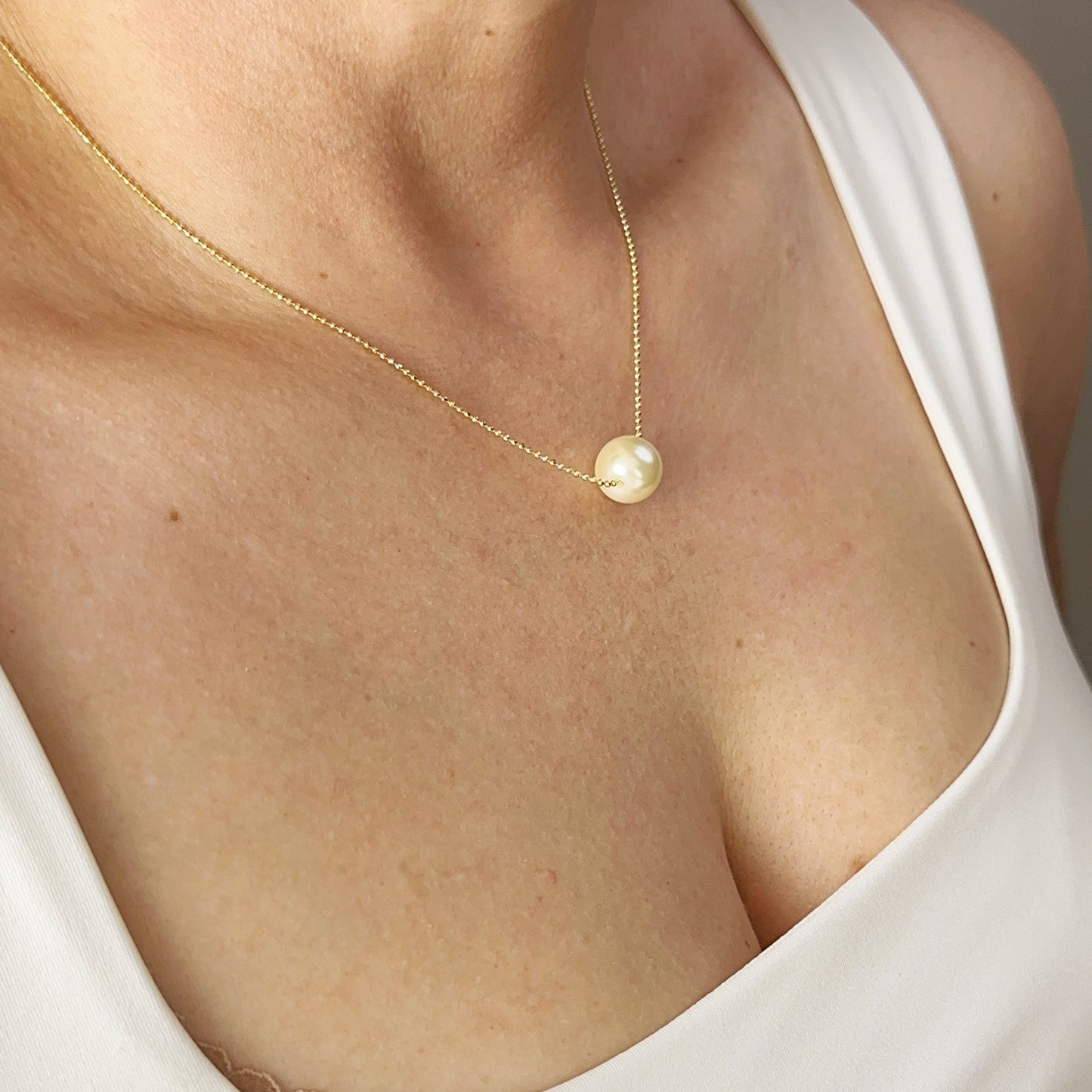 Solitaire Pearl Necklace - Delicate Diamond Cut Chain