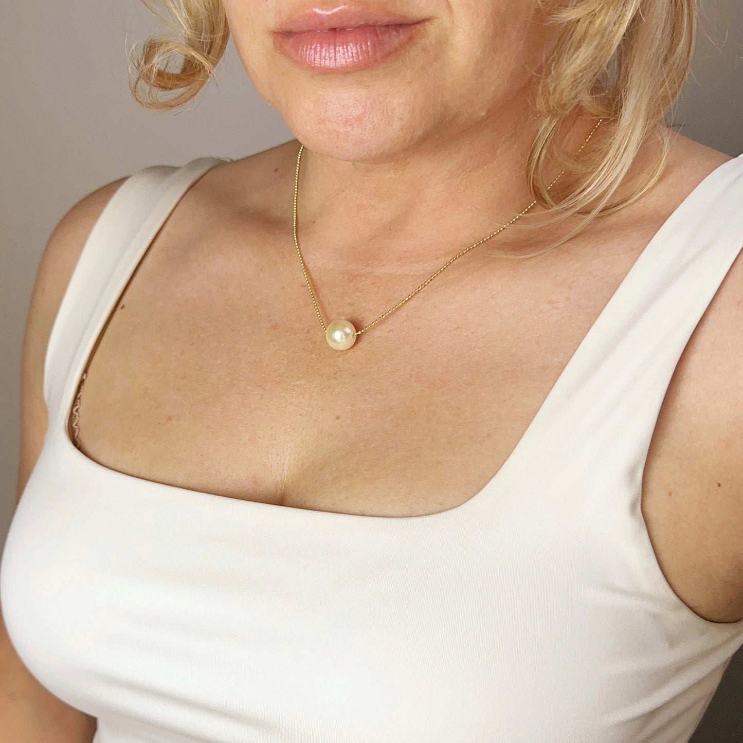 Solitaire Pearl Necklace - Delicate Diamond Cut Chain