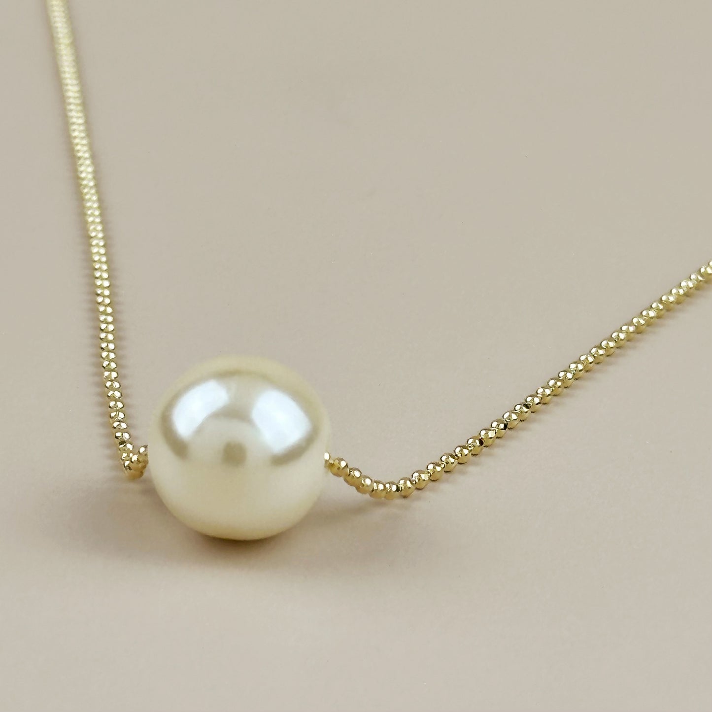 Solitaire Pearl Necklace - Delicate Diamond Cut Chain