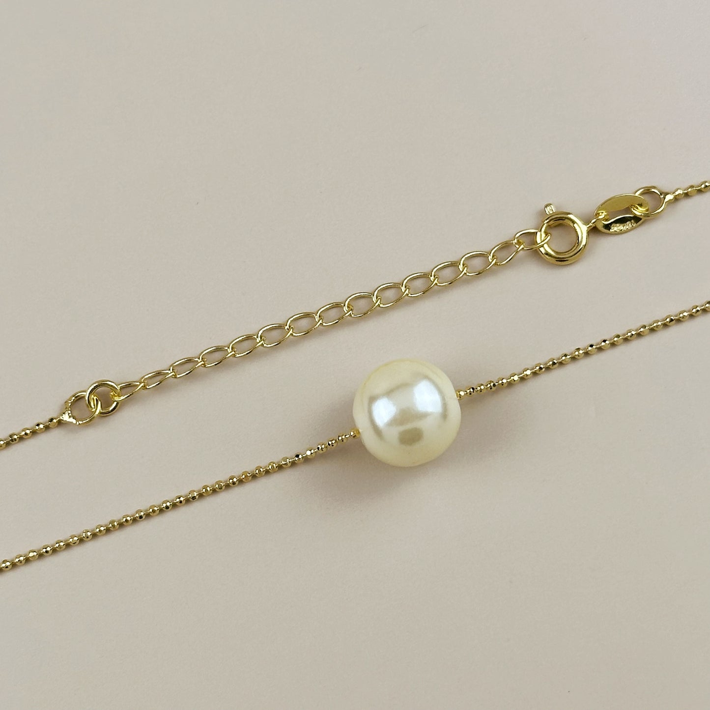 Solitaire Pearl Necklace - Delicate Diamond Cut Chain