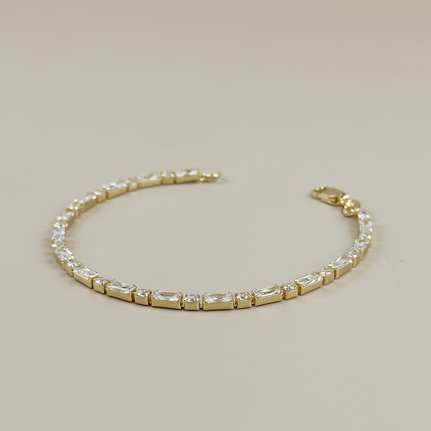 18K Gold Filled Tennis Bracelet with Baguette Round CZ - Delicate Cubic Zirconia Bracelet