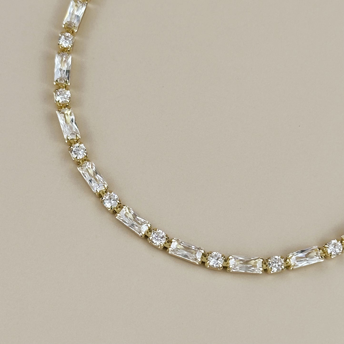18K Gold Filled Tennis Bracelet with Baguette Round CZ - Delicate Cubic Zirconia Bracelet