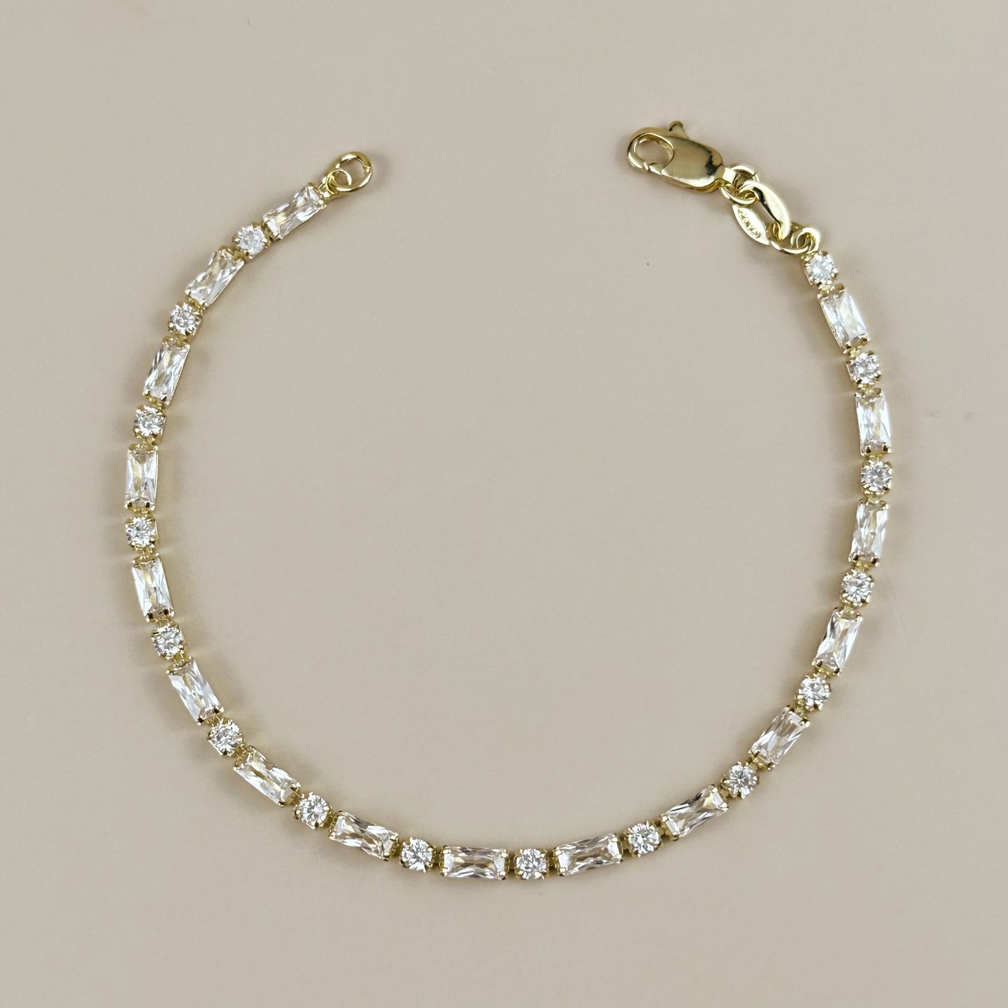 18K Gold Filled Tennis Bracelet with Baguette Round CZ - Delicate Cubic Zirconia Bracelet