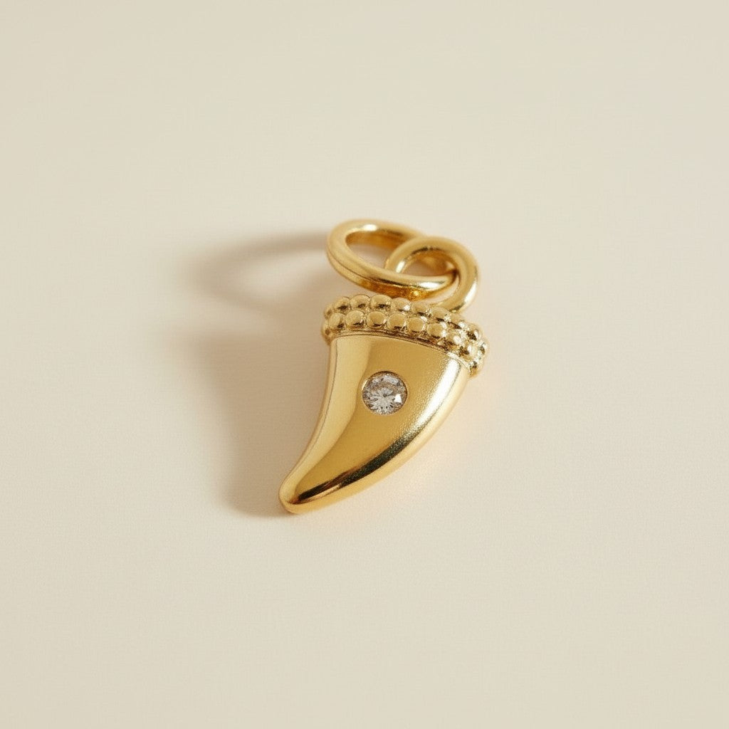Mini Tusk Pendant with CZ Crystal - Dainty Horn Charm for Women