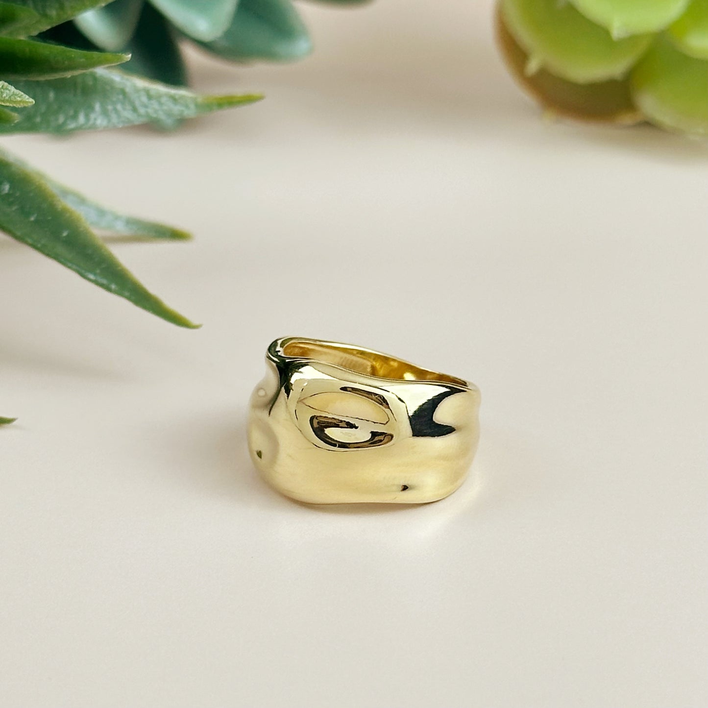 Wide Band Ring for Women - Chunky Statement Crumpled Design