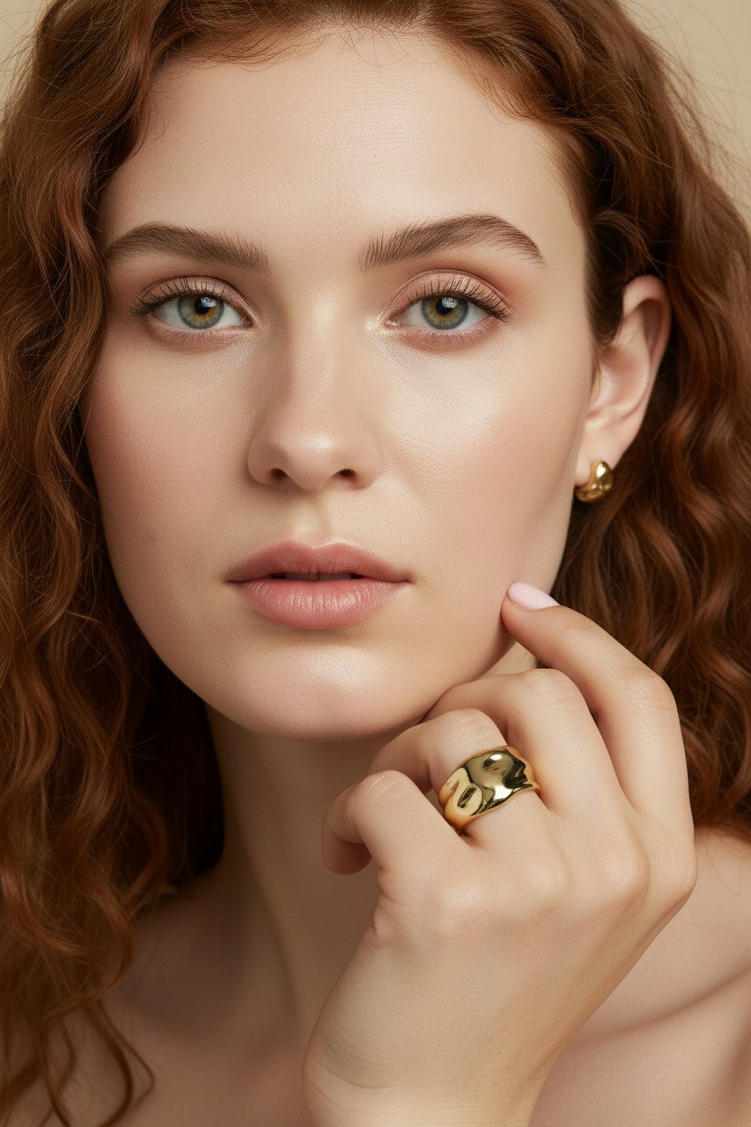 Wide Band Ring for Women - Chunky Statement Crumpled Design