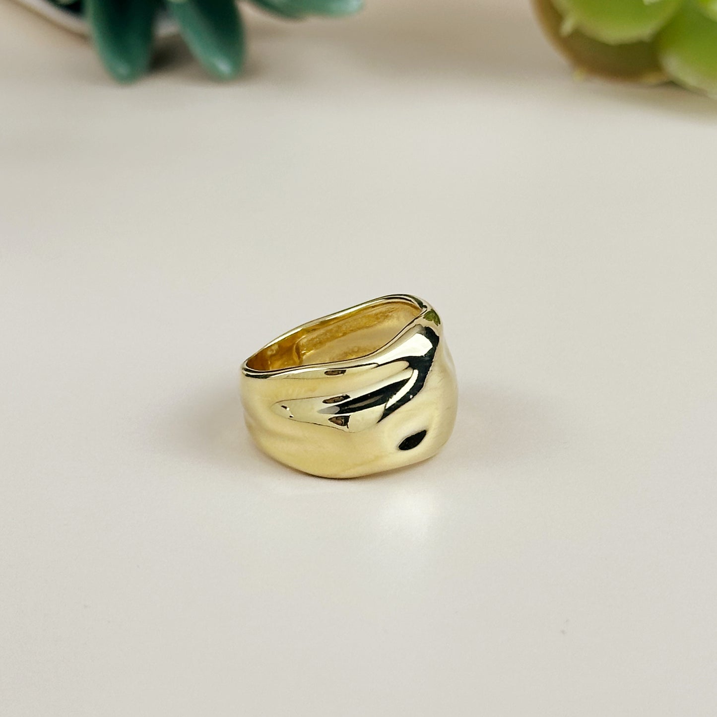 Wide Band Ring for Women - Chunky Statement Crumpled Design