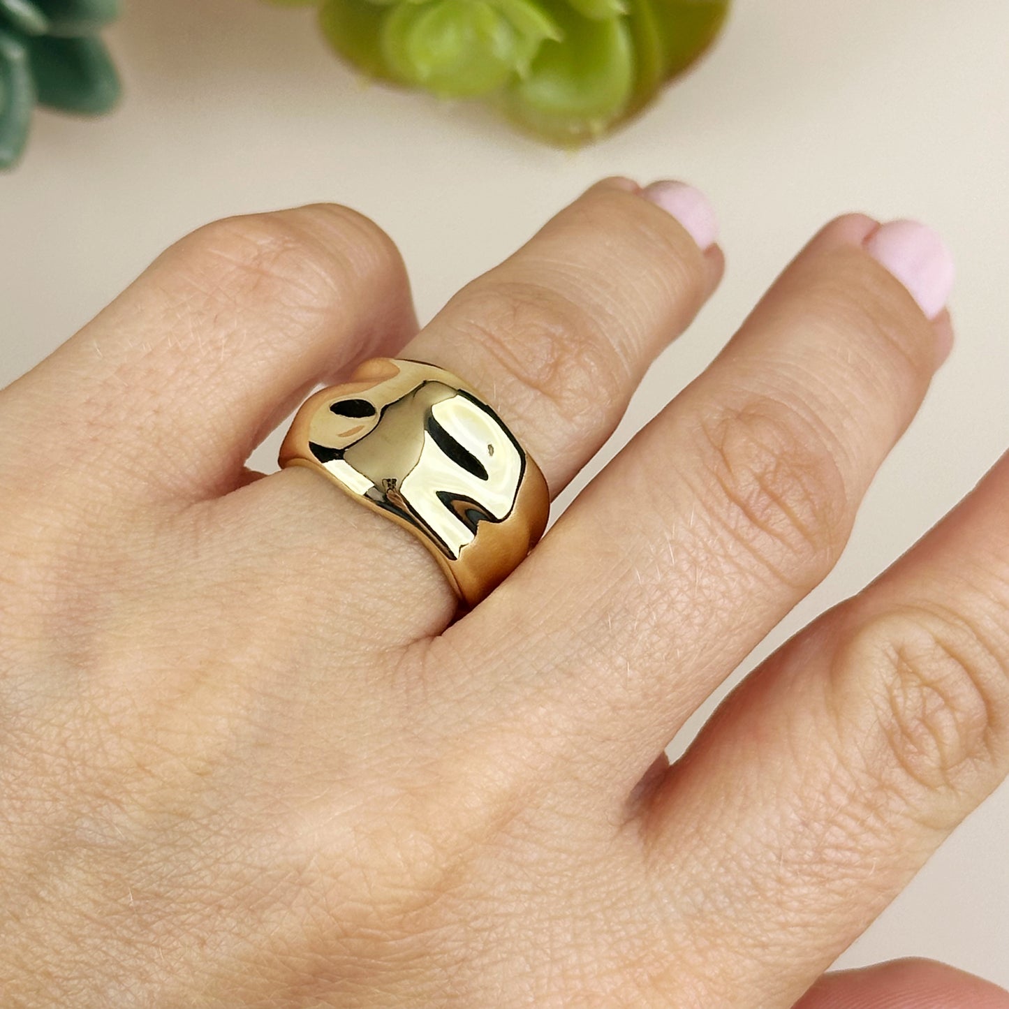 Wide Band Ring for Women - Chunky Statement Crumpled Design