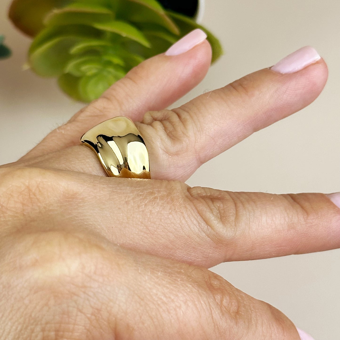 Wide Band Ring for Women - Chunky Statement Crumpled Design