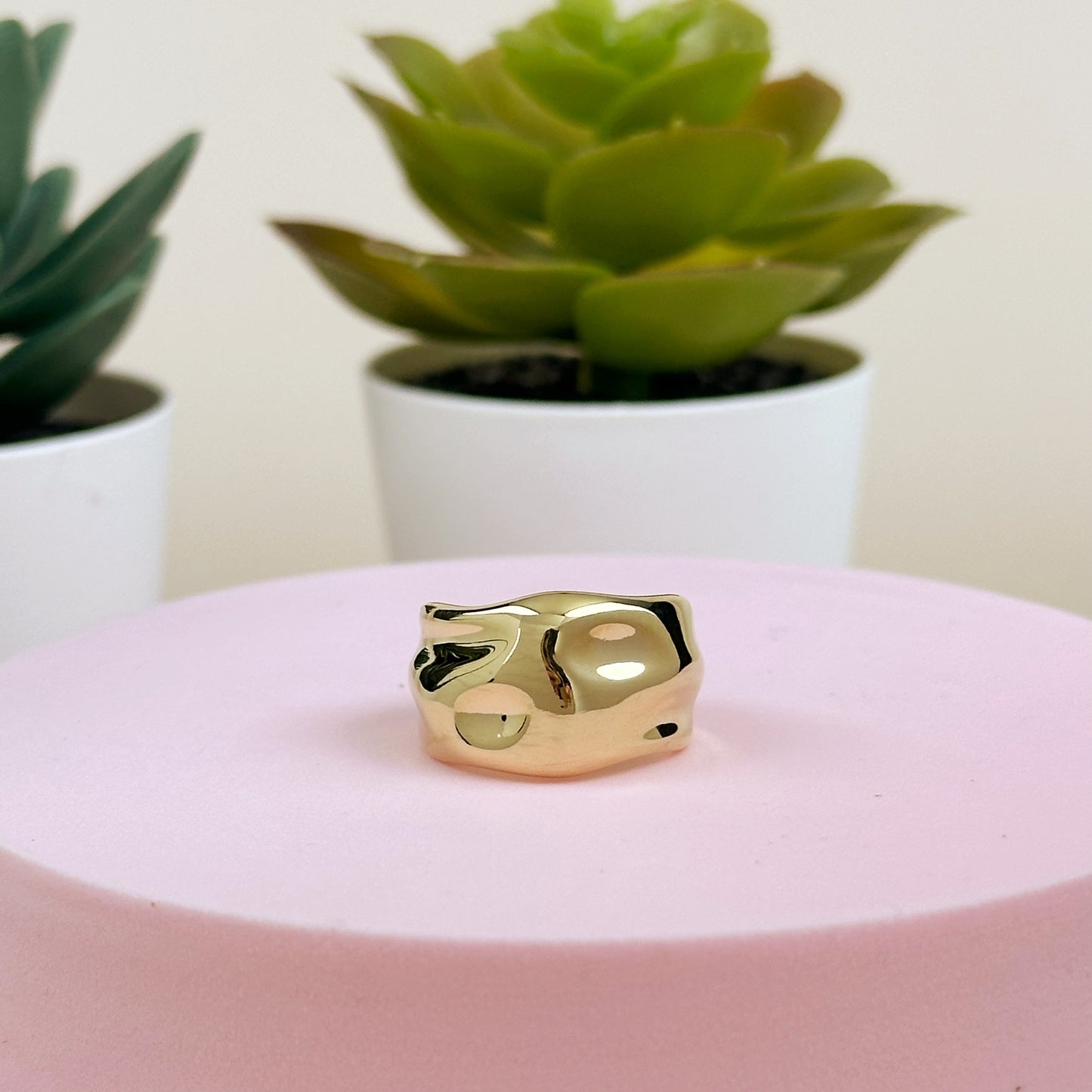 Wide Band Ring for Women - Chunky Statement Crumpled Design
