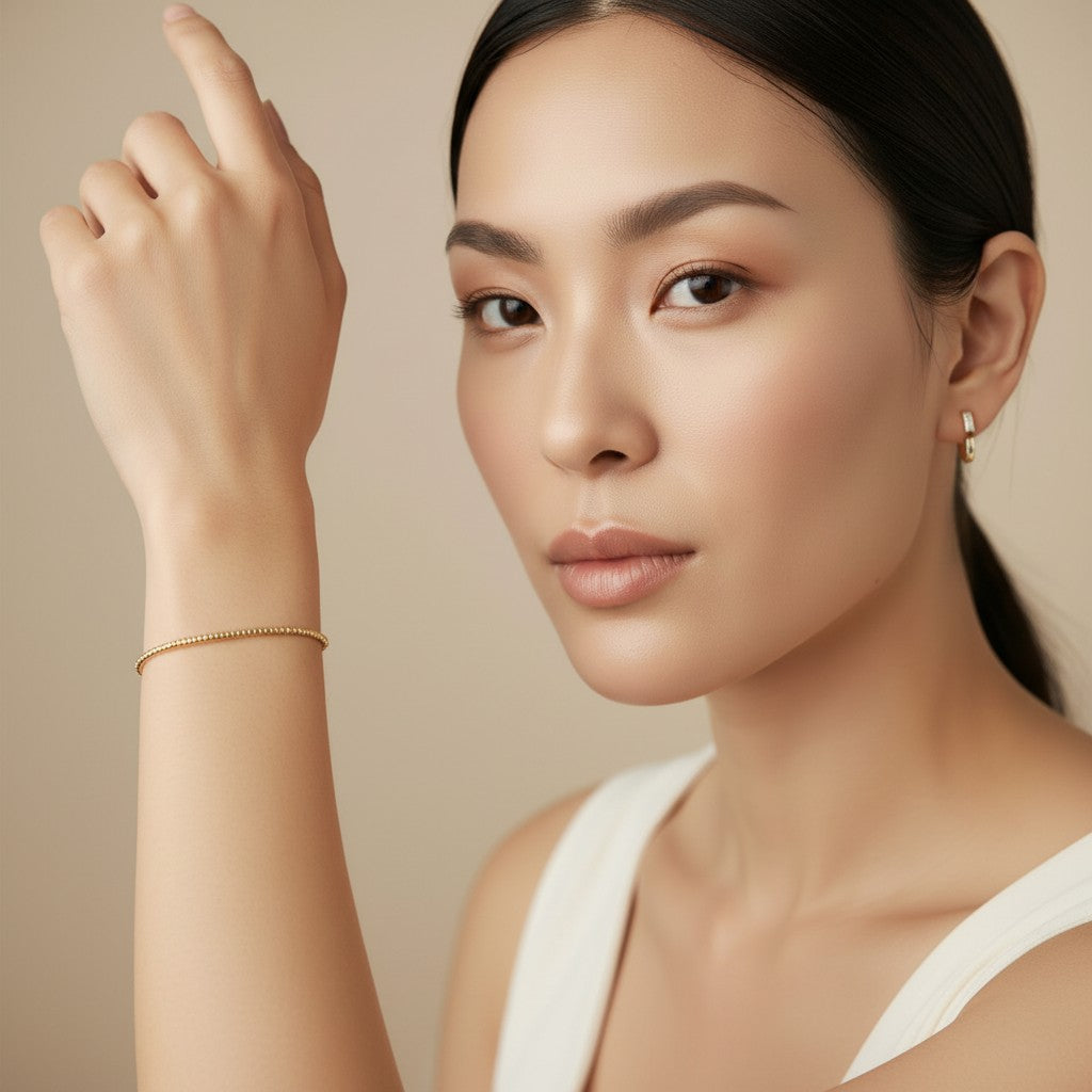 ✨ 18k Gold Filled 2mm Beaded Cuff Bracelet — Texture. Structure. The Wrist Done Right.