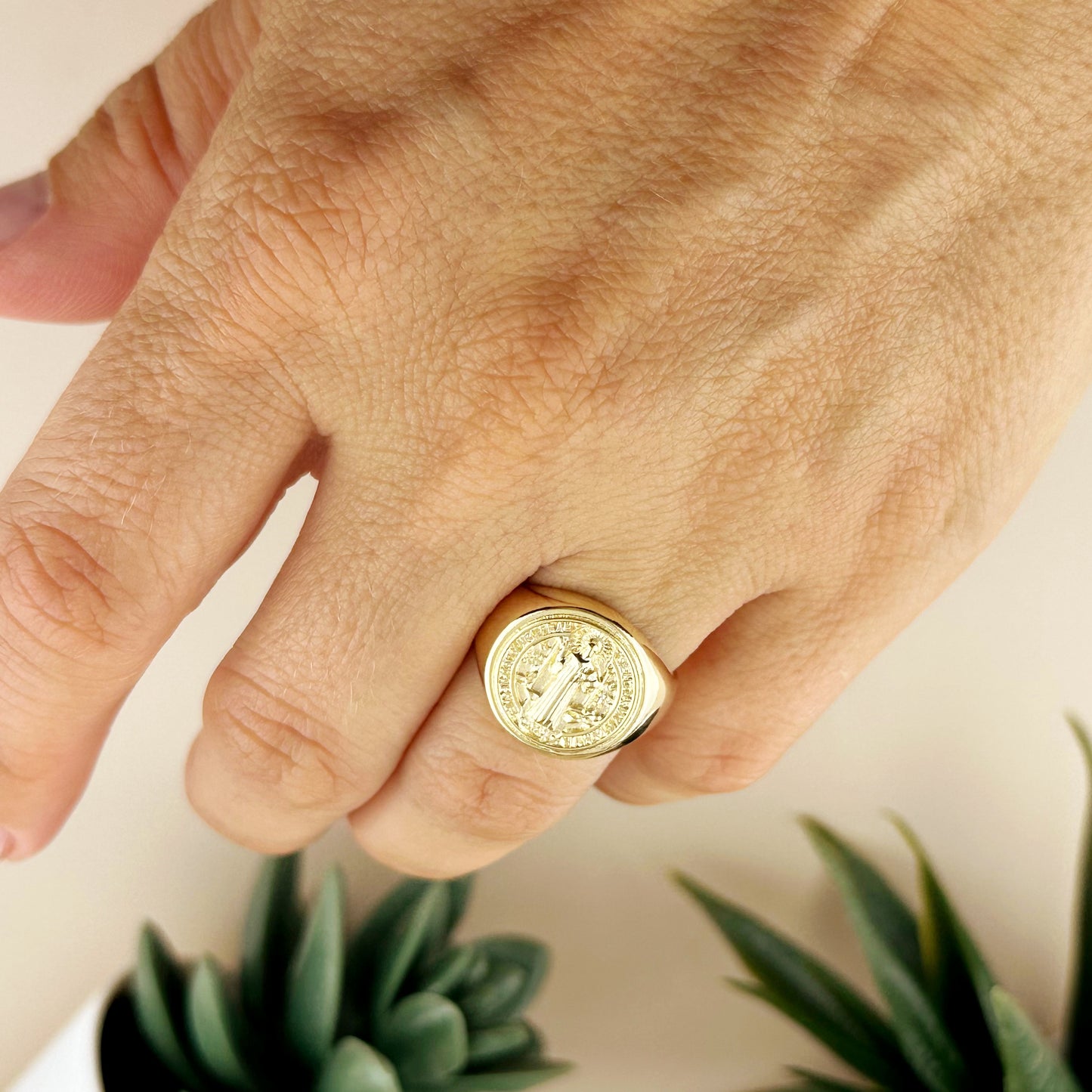 Saint Benedict Signet Ring - Religious Statement Ring for Men & Women