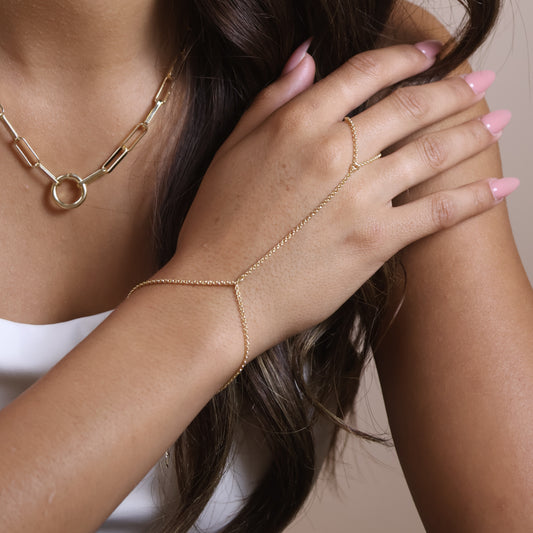 Hand Chain Bracelet - Delicate Rolo Link Chain for Women