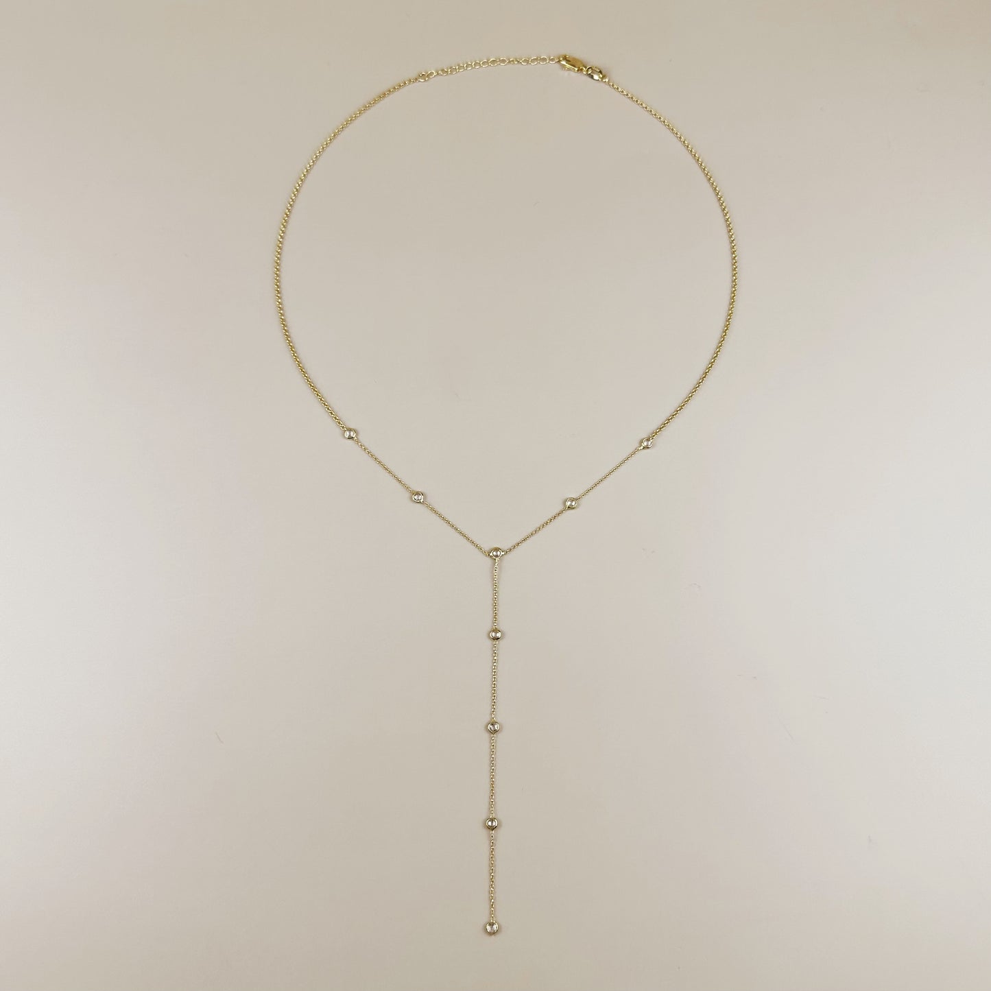 18K Gold Filled Lariat Necklace with CZ - Minimalist Y-Chain for Women