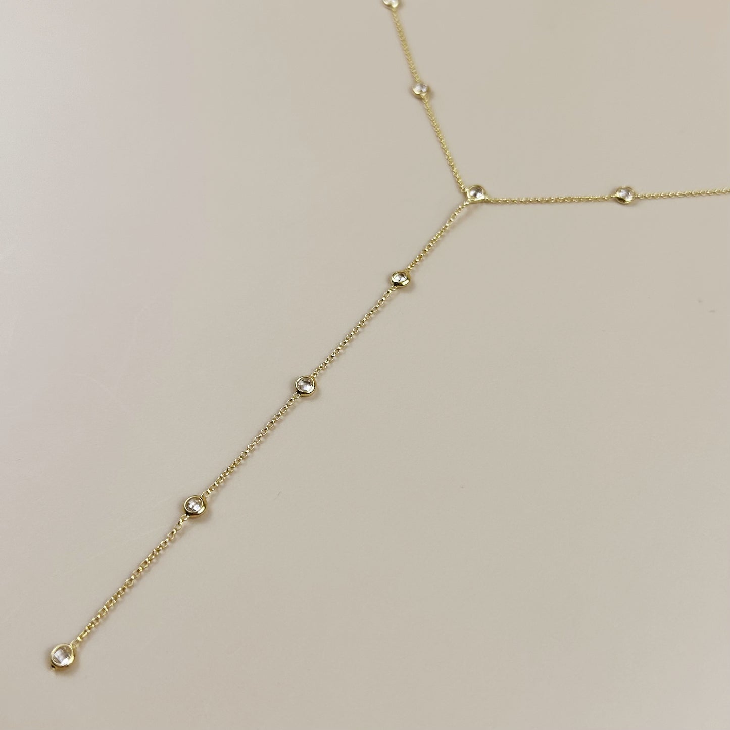 18K Gold Filled Lariat Necklace with CZ - Minimalist Y-Chain for Women