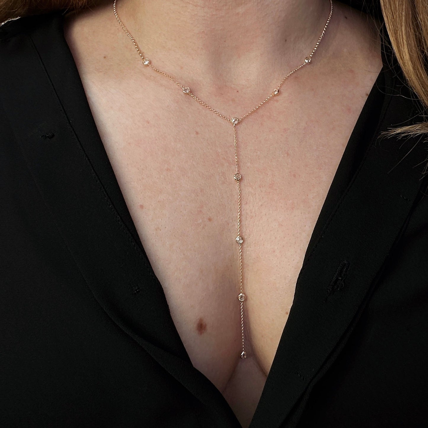 18K Gold Filled Lariat Necklace with CZ - Minimalist Y-Chain for Women