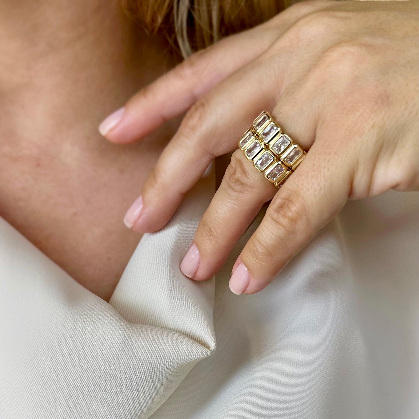 18K Gold Filled Chunky CZ Eternity Band Ring - Statement Ring for Women