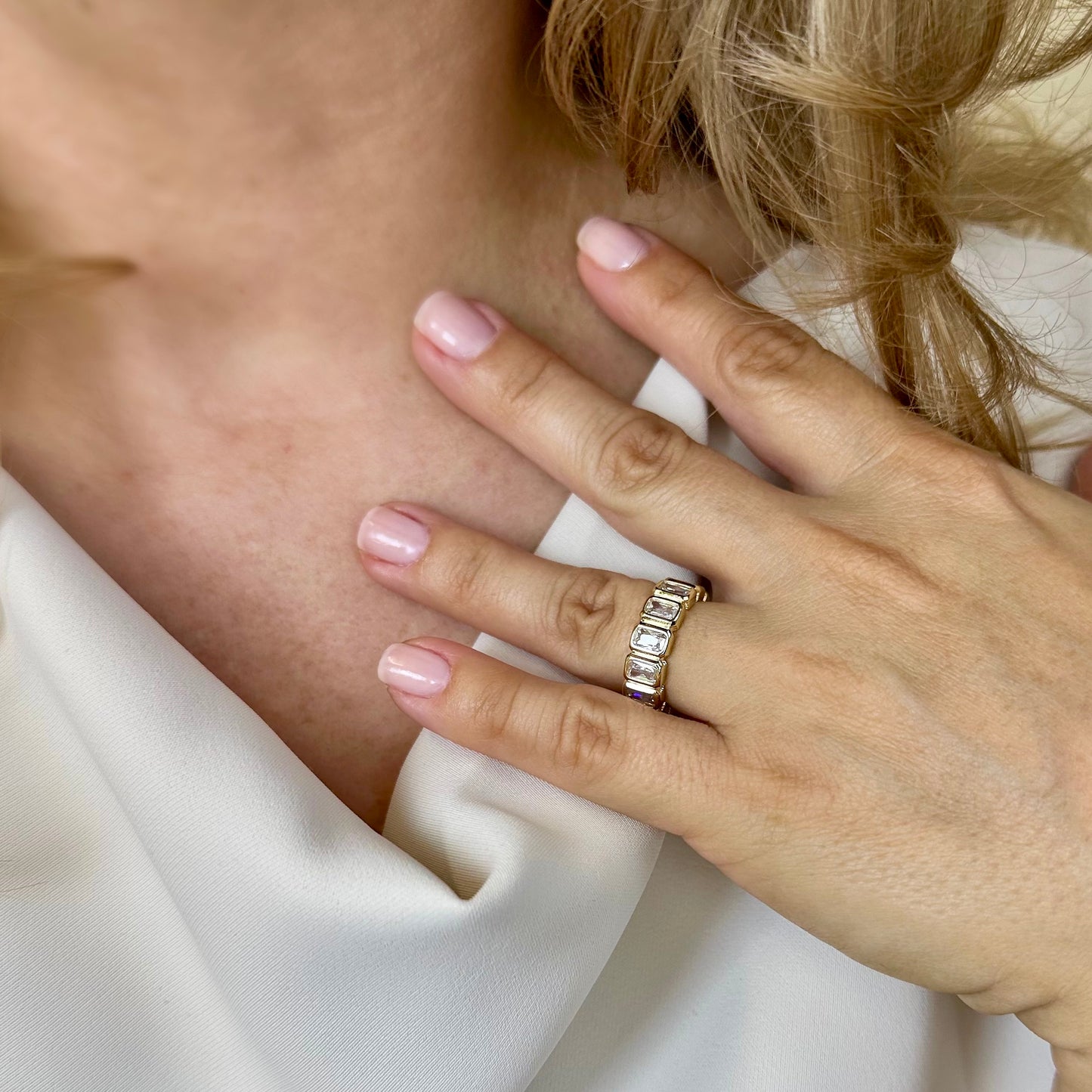 18K Gold Filled Chunky CZ Eternity Band Ring - Statement Ring for Women
