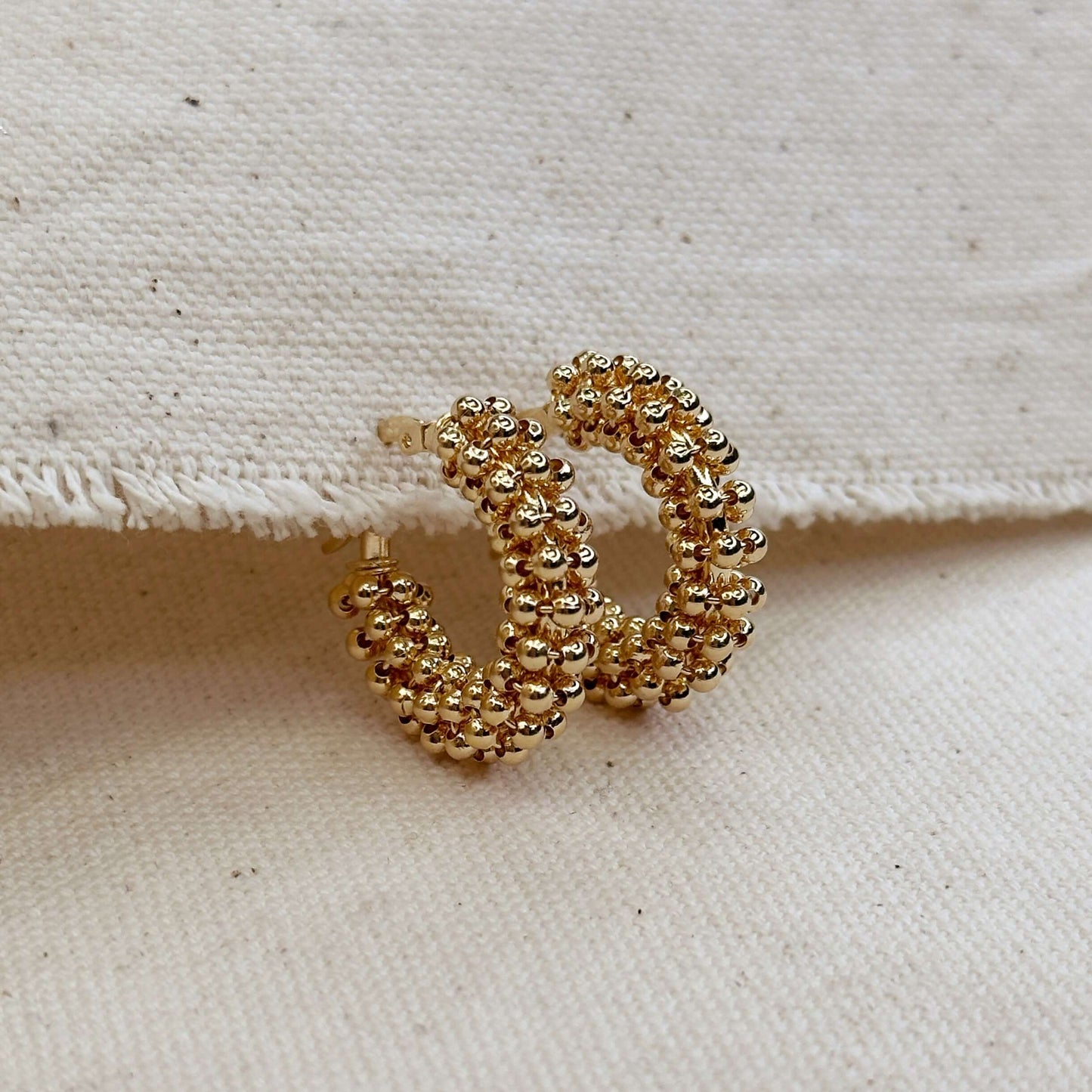 Beaded Cluster Hoop Earrings | Textured Hoop Earrings for Women | Medium Hoop Earrings 25mm | Handcrafted Gold Hoops