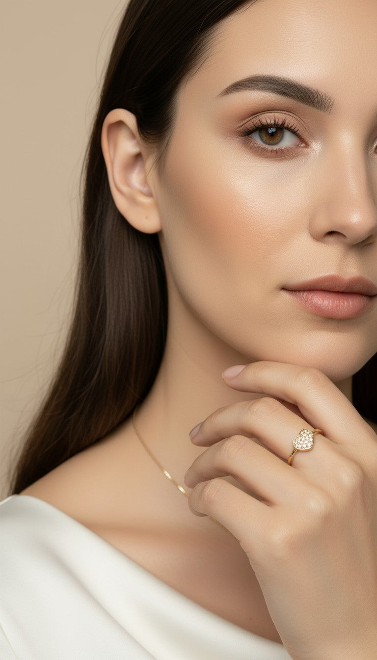 18k Gold Filled CZ Heart Ring โ Love, Arranged in Stones. On the Finger. Always.