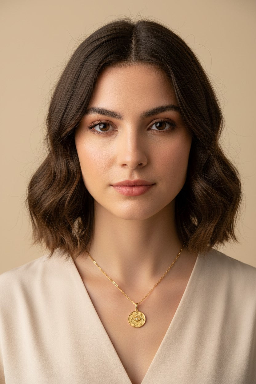 18K Gold Filled Evil Eye Protection Pendant - PROTECT Good Luck Charm Jewelry for Women