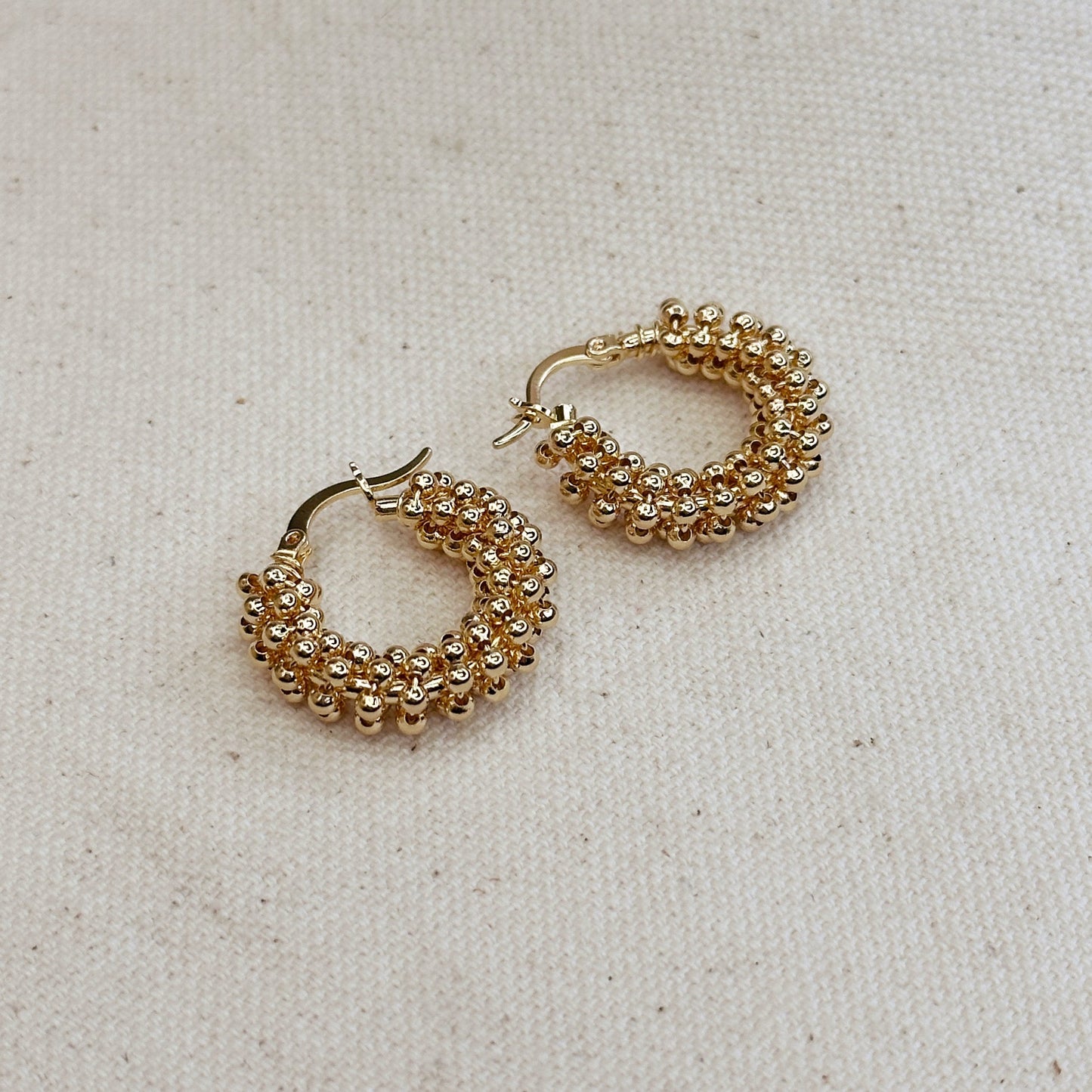 Beaded Cluster Hoop Earrings | Textured Hoop Earrings for Women | Medium Hoop Earrings 25mm | Handcrafted Gold Hoops