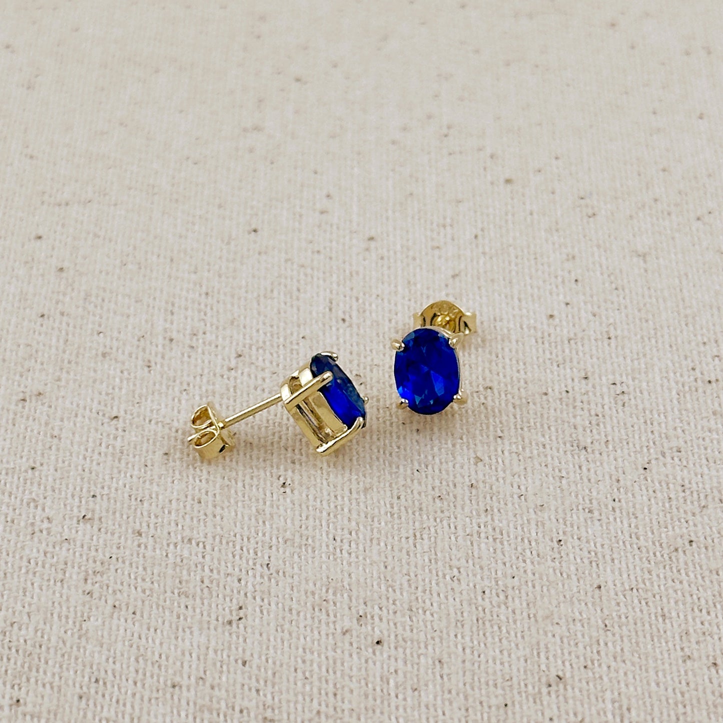 18k Gold Filled Oval Sapphire CZ Stud Earrings