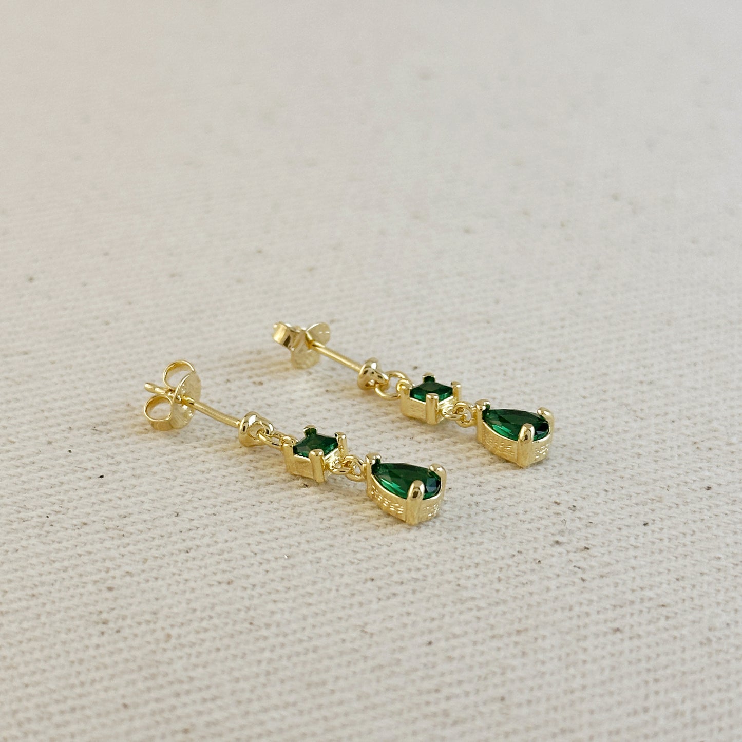 18k Gold Filled Colored CZ Mixed Shapes Drop Earrings