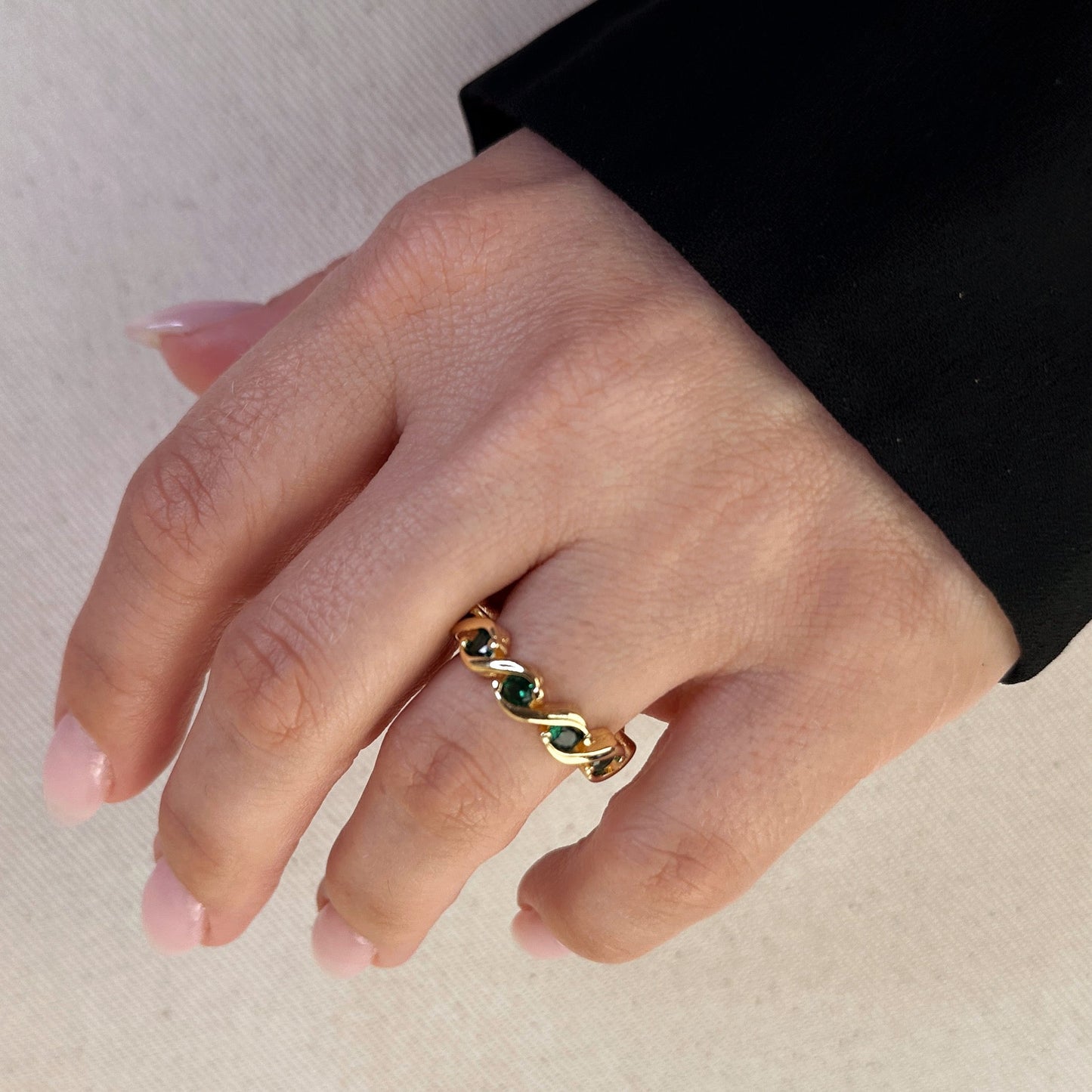 Colored CZ Wave Eternity Band Ring - Modern Statement Ring for Women