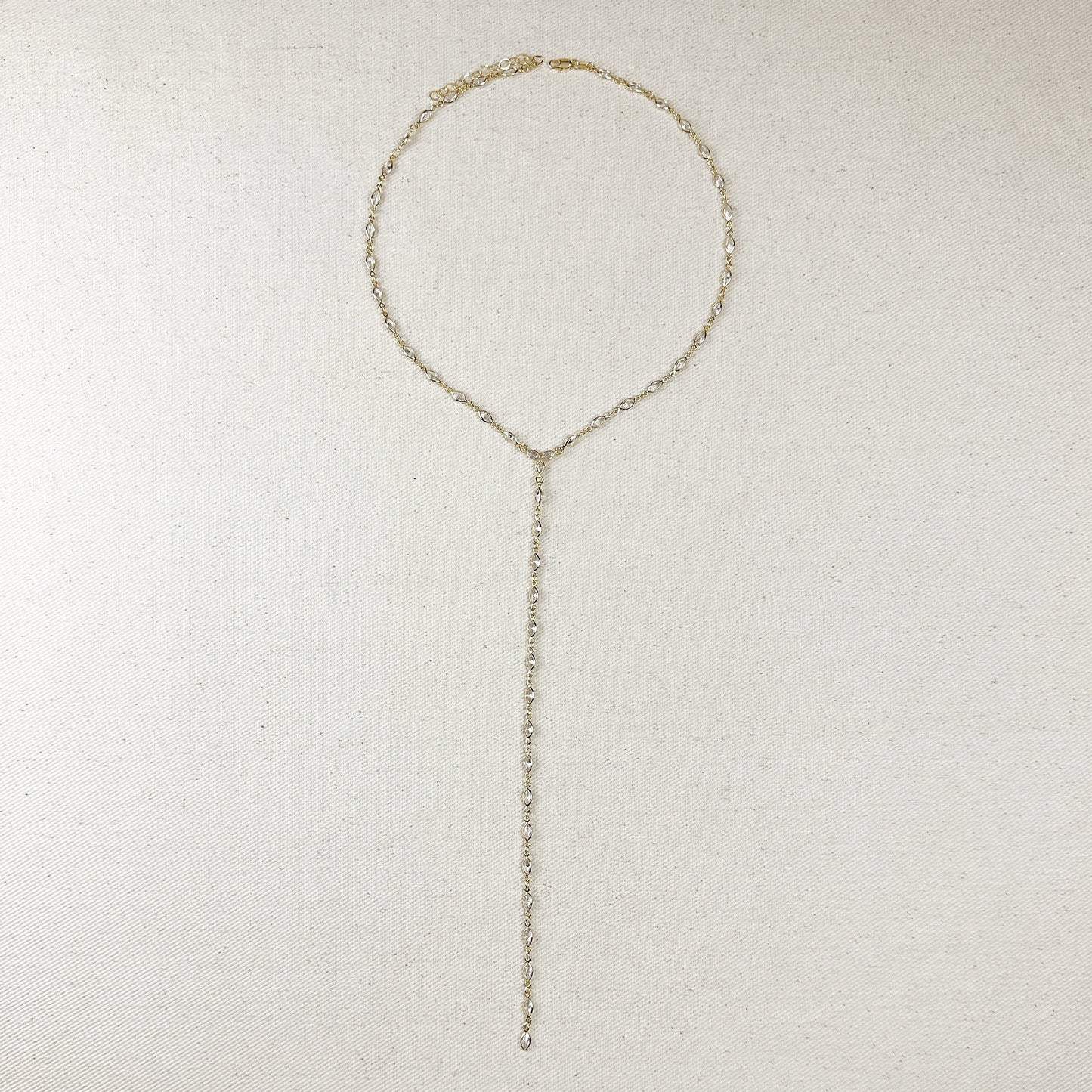 18k Gold Filled Bezel Ellipse CZ Lariat Necklace