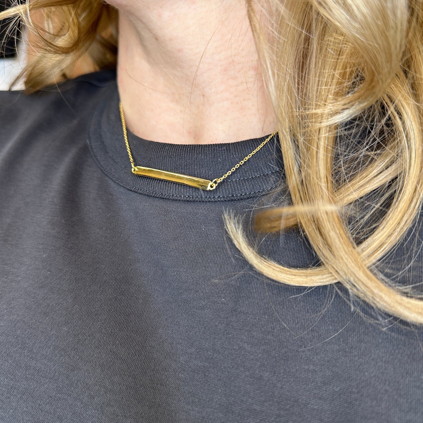 18k Gold Filled Polished Bar Necklace