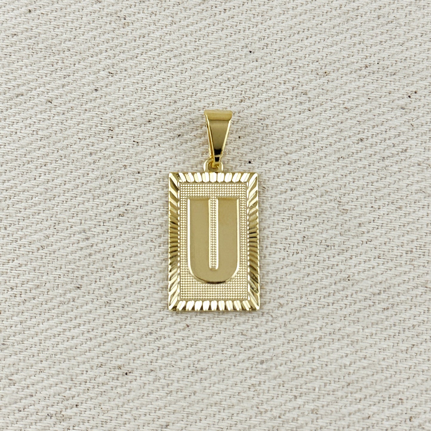 18k Gold Filled Vintage Diamond Cut Initial Plate Pendant