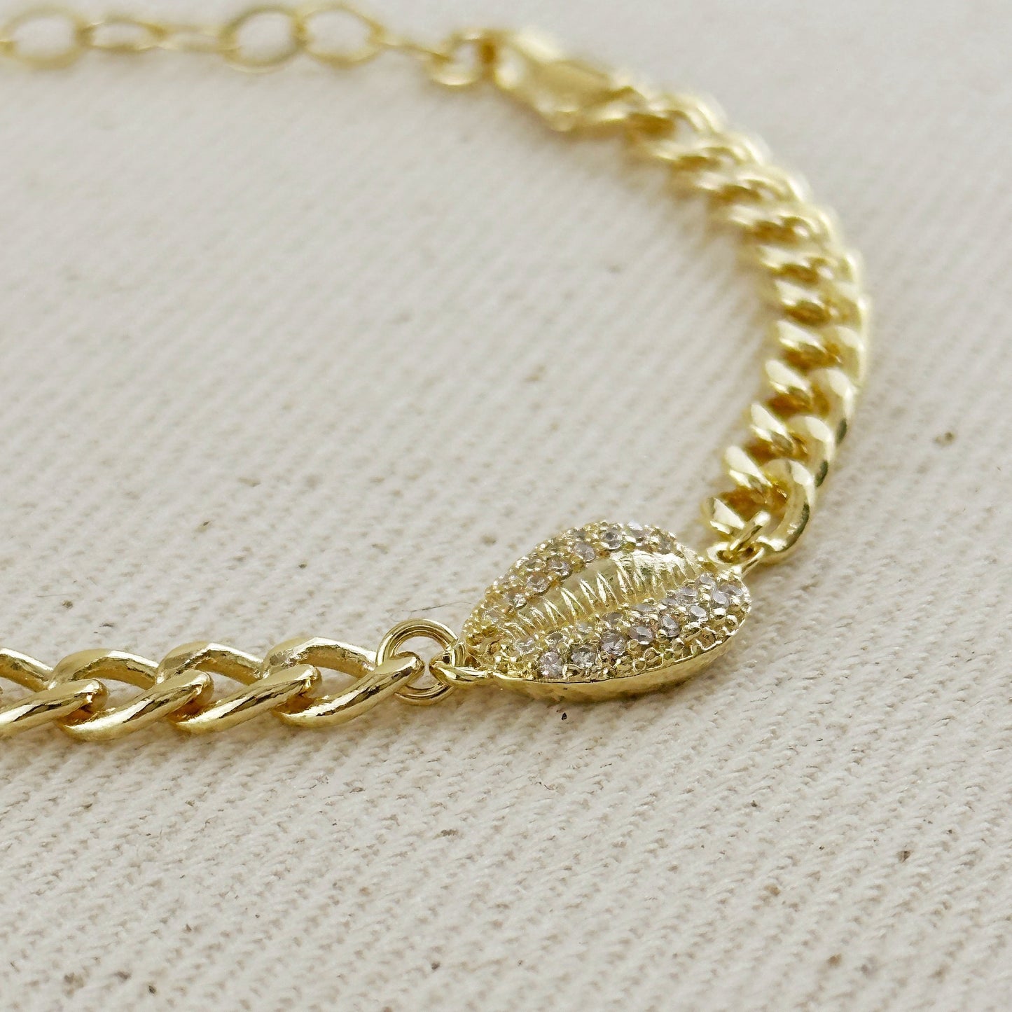 Cowrie Shell Bracelet - Beach Jewelry with CZ Stones