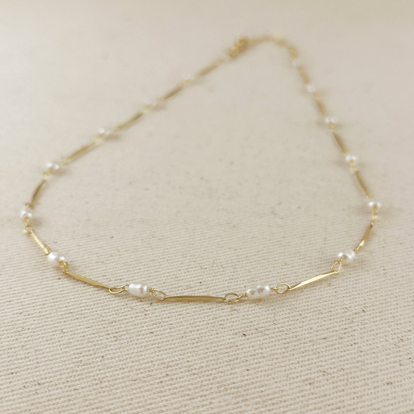 18K Gold Filled Pearl Bead & Straw Necklace