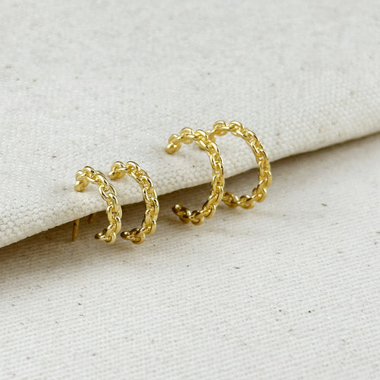 18k Gold Filled Crafted Chain C-Hoop Earrings