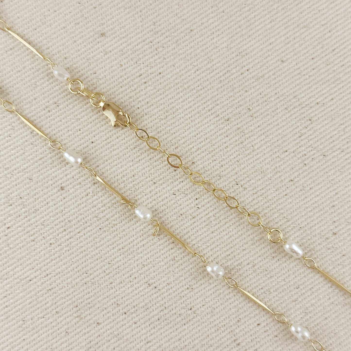 18K Gold Filled Pearl Bead & Straw Necklace