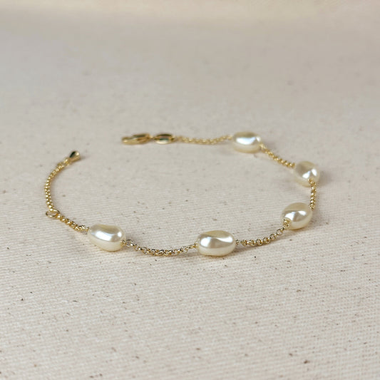 Baroque Pearl Bracelet - Simulated Pearl Jewelry for Women - Hypoallergenic Gold Bracelet